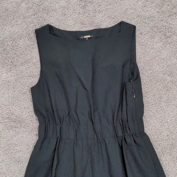 Theory black Wool blend elastic ruched waistband hidden pocket Ivon Dress Sz 2 - Picture 2 of 12
